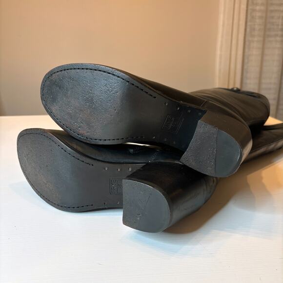 Frye Malorie Button Tall Knee High Black Leather Boots Size 10 Zip Riding Heel - Picture 12 of 14